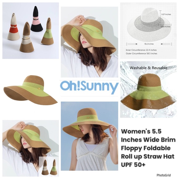 Oh Sunny 5.5 inches wide brim floppy foldable roll up straw hat NWT - Picture 1 of 14
